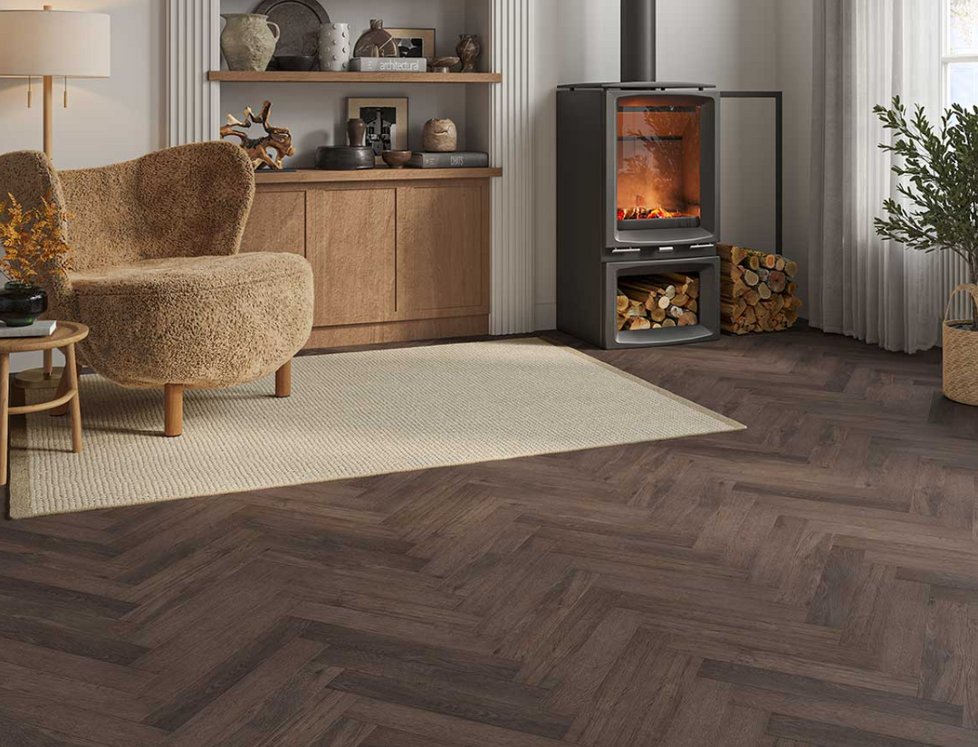 Smoked Walnut Herringbone Peel & Stick LVT - 2x77x456mm