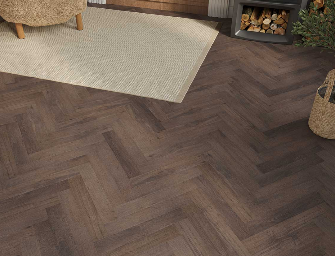 Smoked Walnut Herringbone Peel & Stick LVT - 2x77x456mm